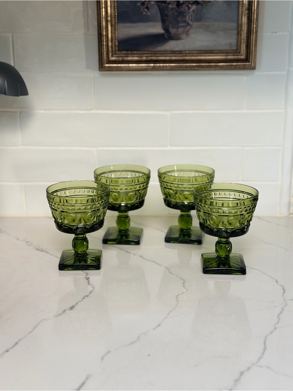 Indiana Glass Olive Green colony park lane glasses  - Set of 4